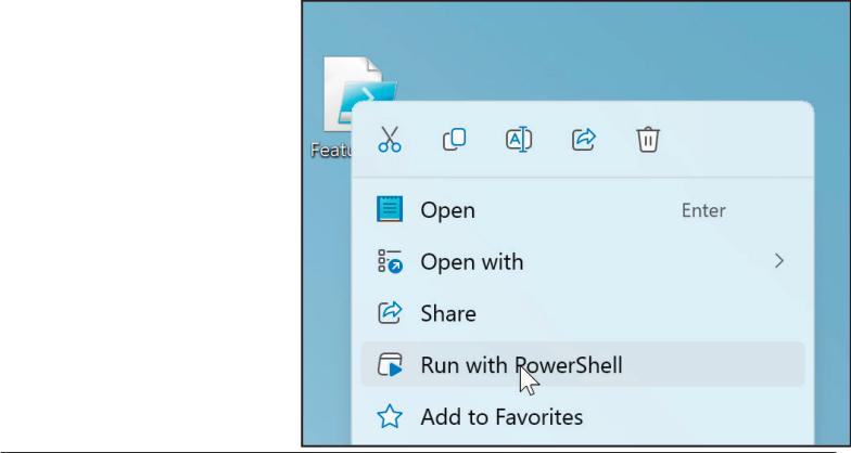 Right-click menu showing Run with PowerShell option