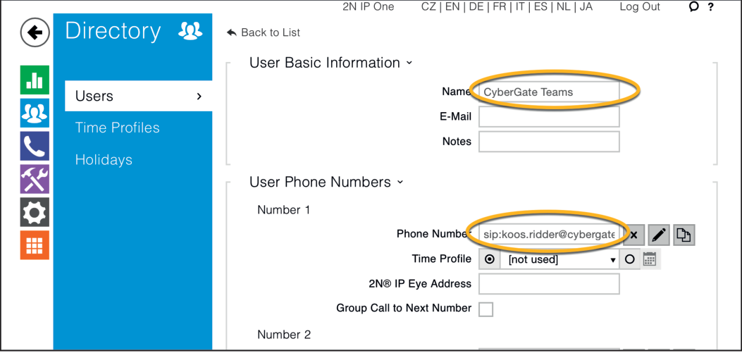 2N Directory - User Configured