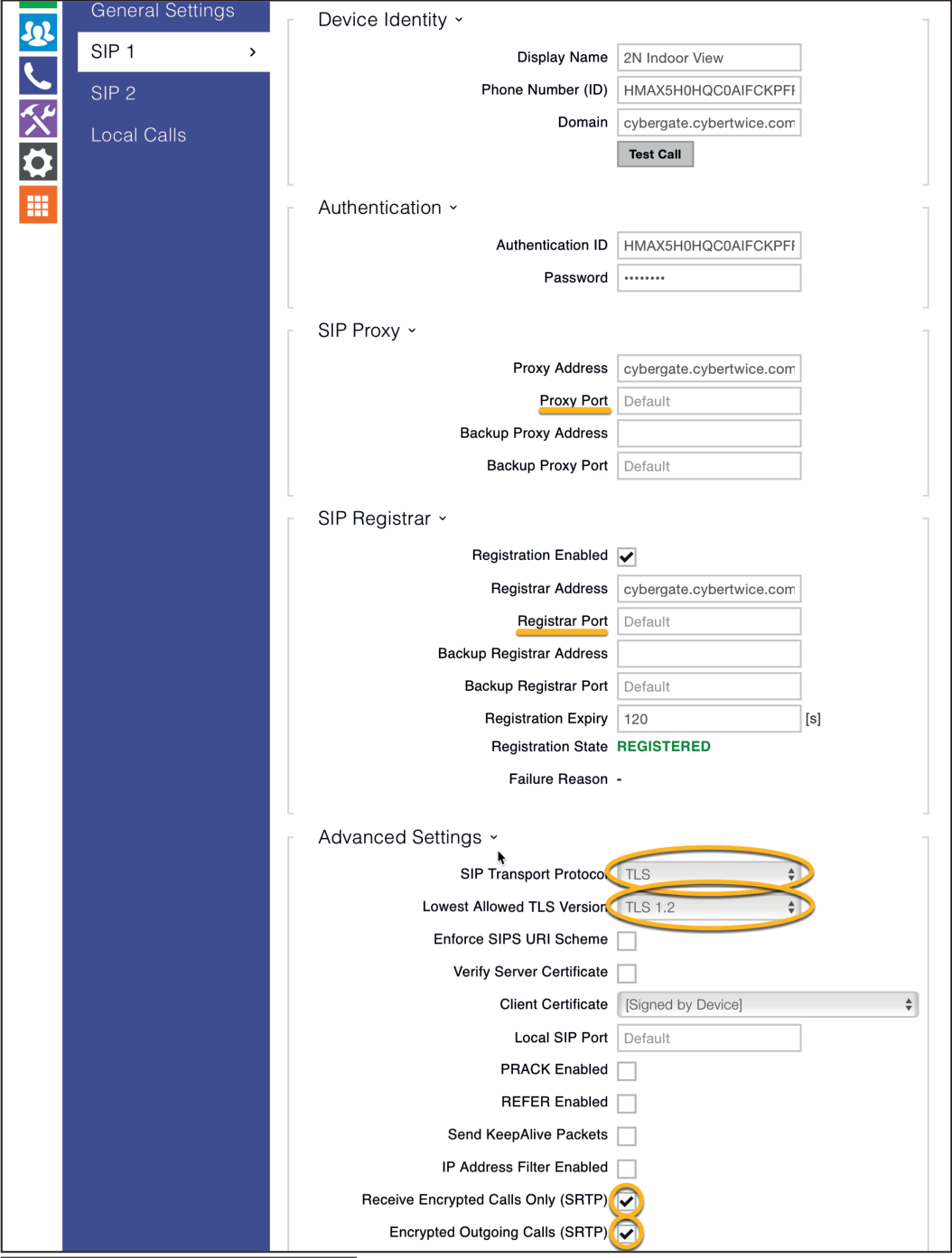 2N Services Menu - TLS Configuration