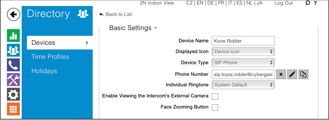 2N Directory Settings