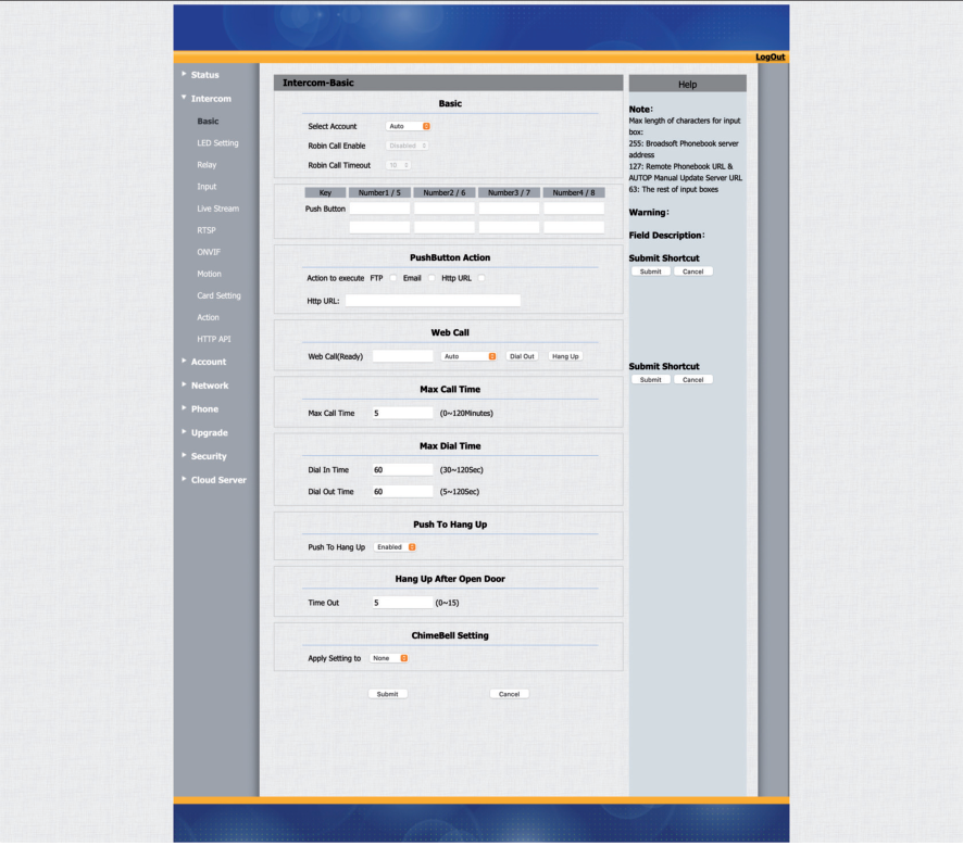 Akuvox Intercom-Basic Menu