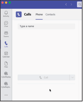 Teams Calls Menu - Search