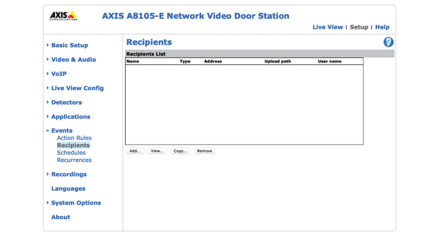 AXIS Recipients Configuration