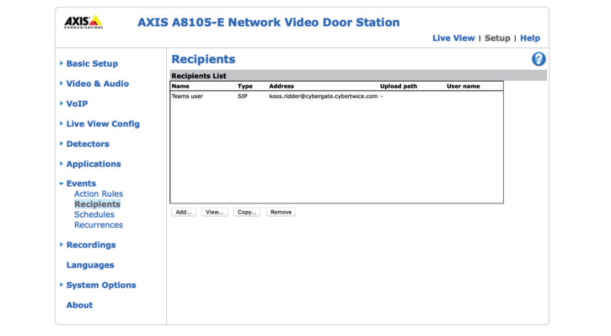 AXIS Recipient Added
