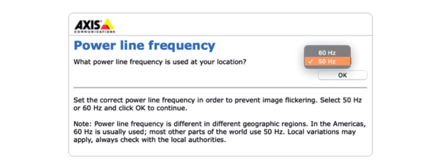 AXIS Power Line Frequency Setting