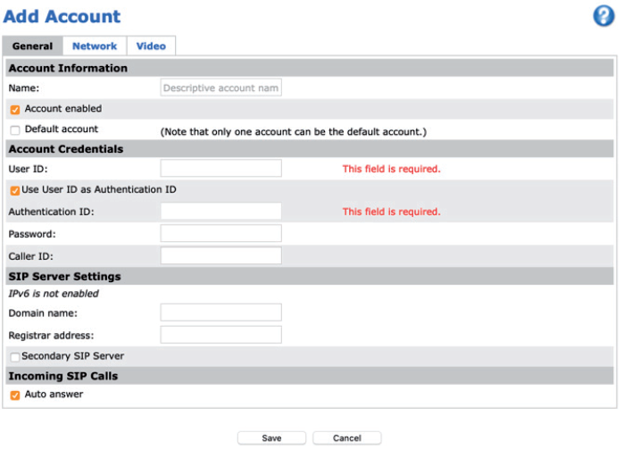 AXIS VoIP Account Configuration
