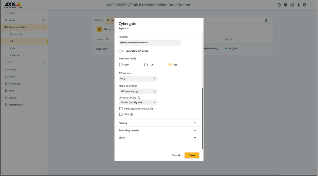 AXIS TLS Configuration