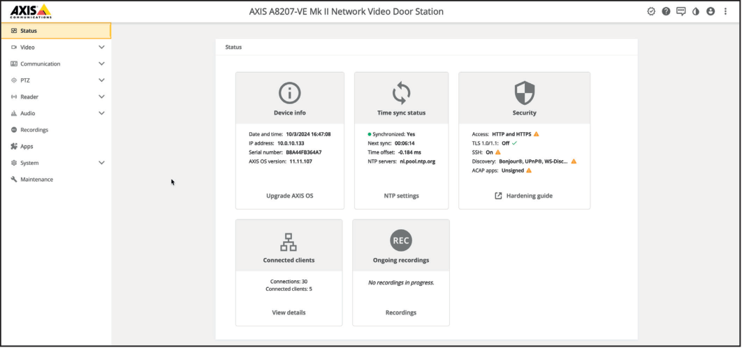 AXIS Live View Status