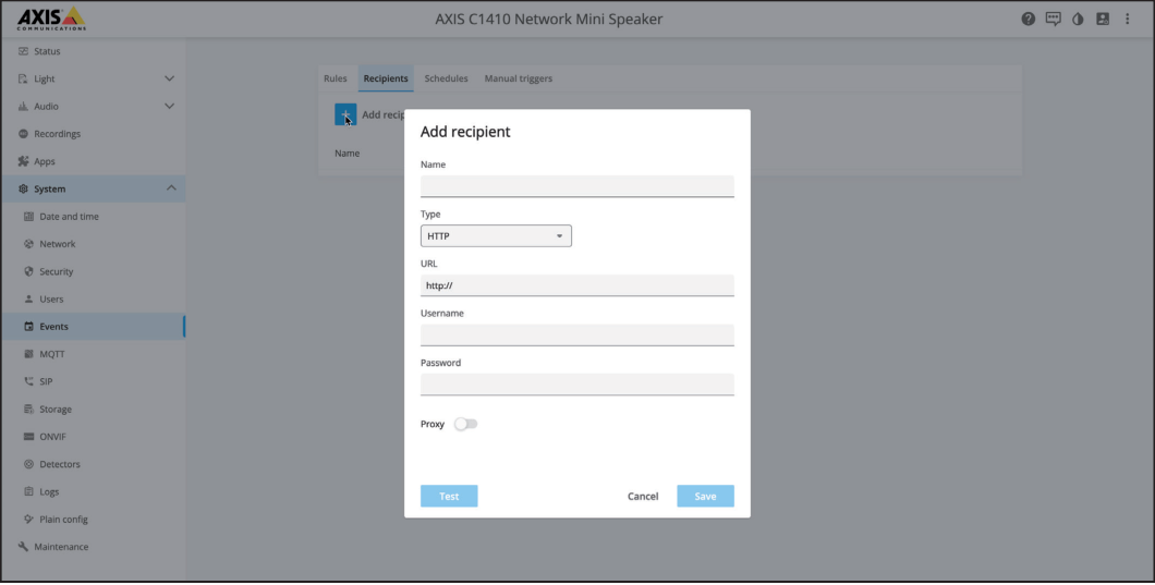 AXIS Recipient Configuration