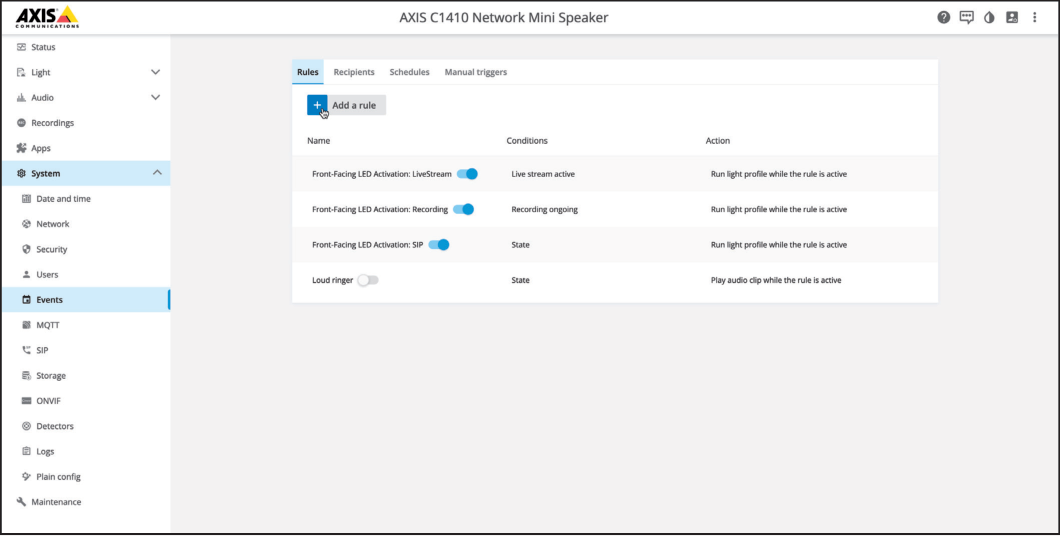 AXIS Event Rules Configuration