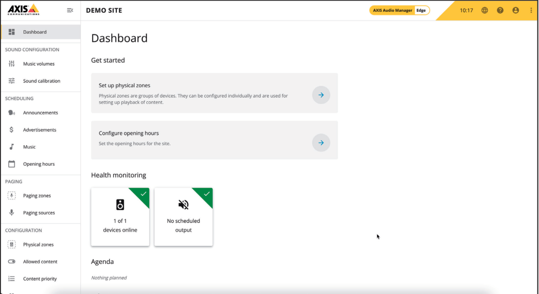 AXIS Audio Manager Edge Dashboard