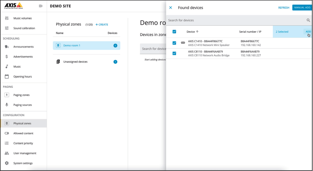 AXIS Audio Manager Edge - Select Devices