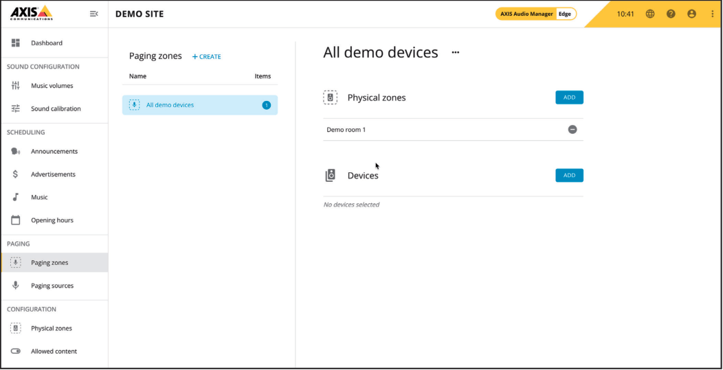 AXIS Audio Manager Edge - Paging Zone Created
