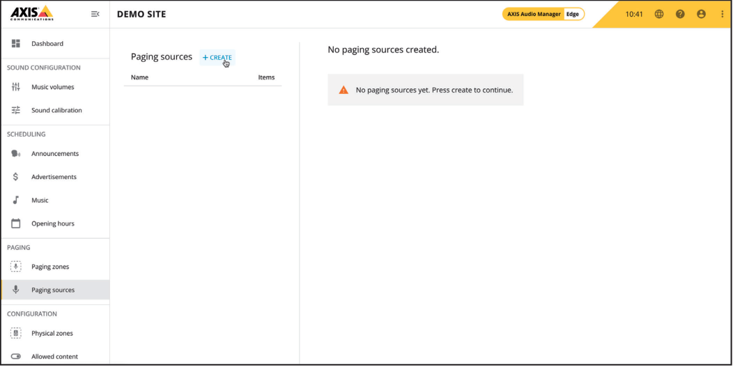 AXIS Audio Manager Edge - Paging Sources