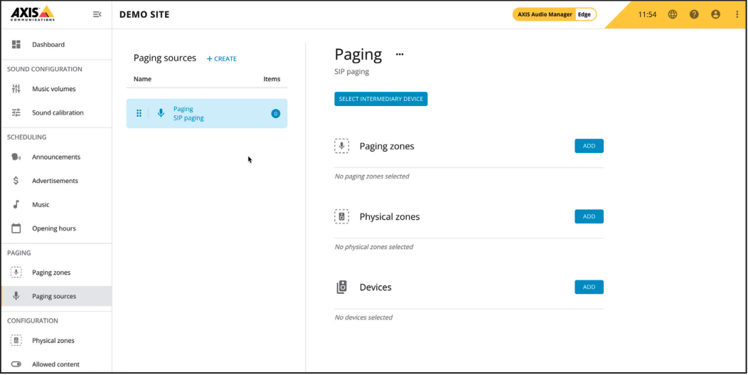 AXIS Audio Manager Edge - Select Intermediary Device