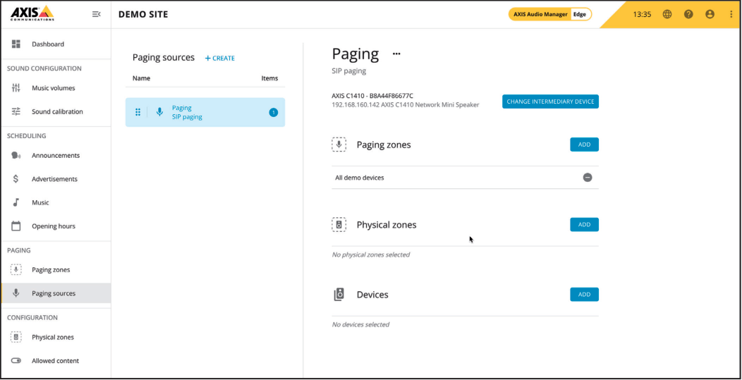 AXIS Audio Manager Edge - Configuration Complete
