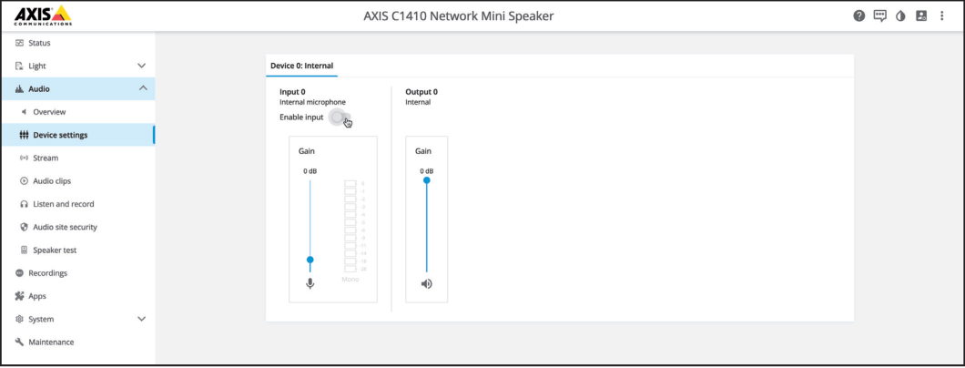AXIS Audio Device Settings Menu