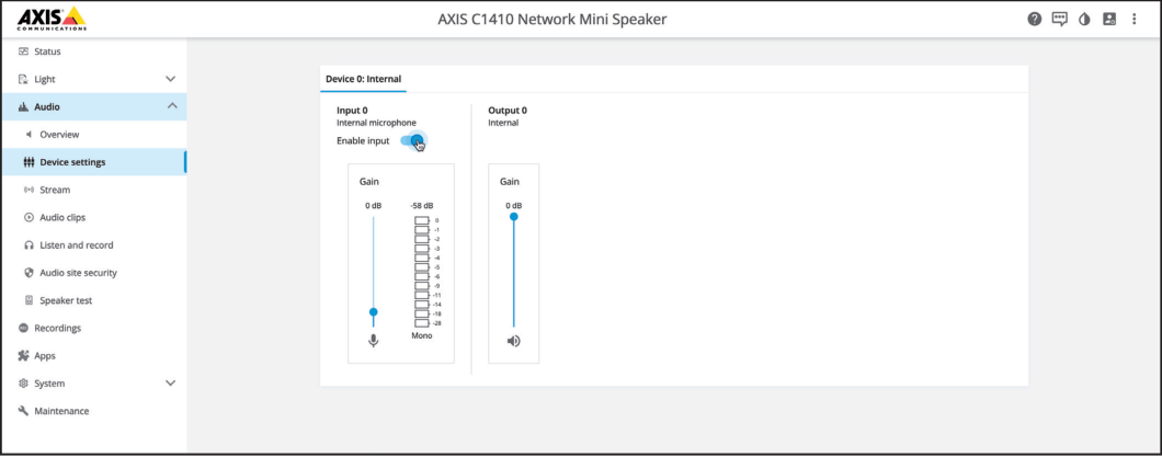 AXIS Microphone Settings