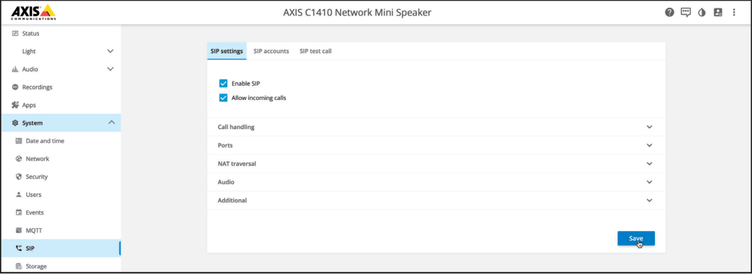 AXIS SIP Settings Configuration