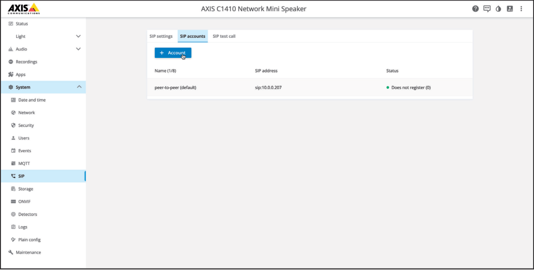 AXIS Add SIP Account