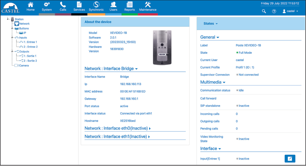 CASTEL System Information Menu