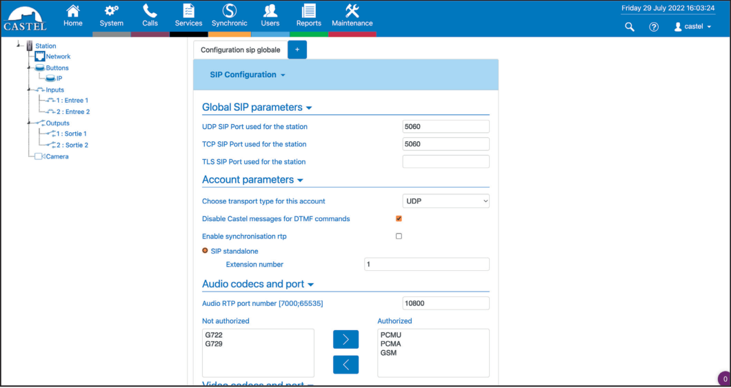 CASTEL SIP Port Configuration