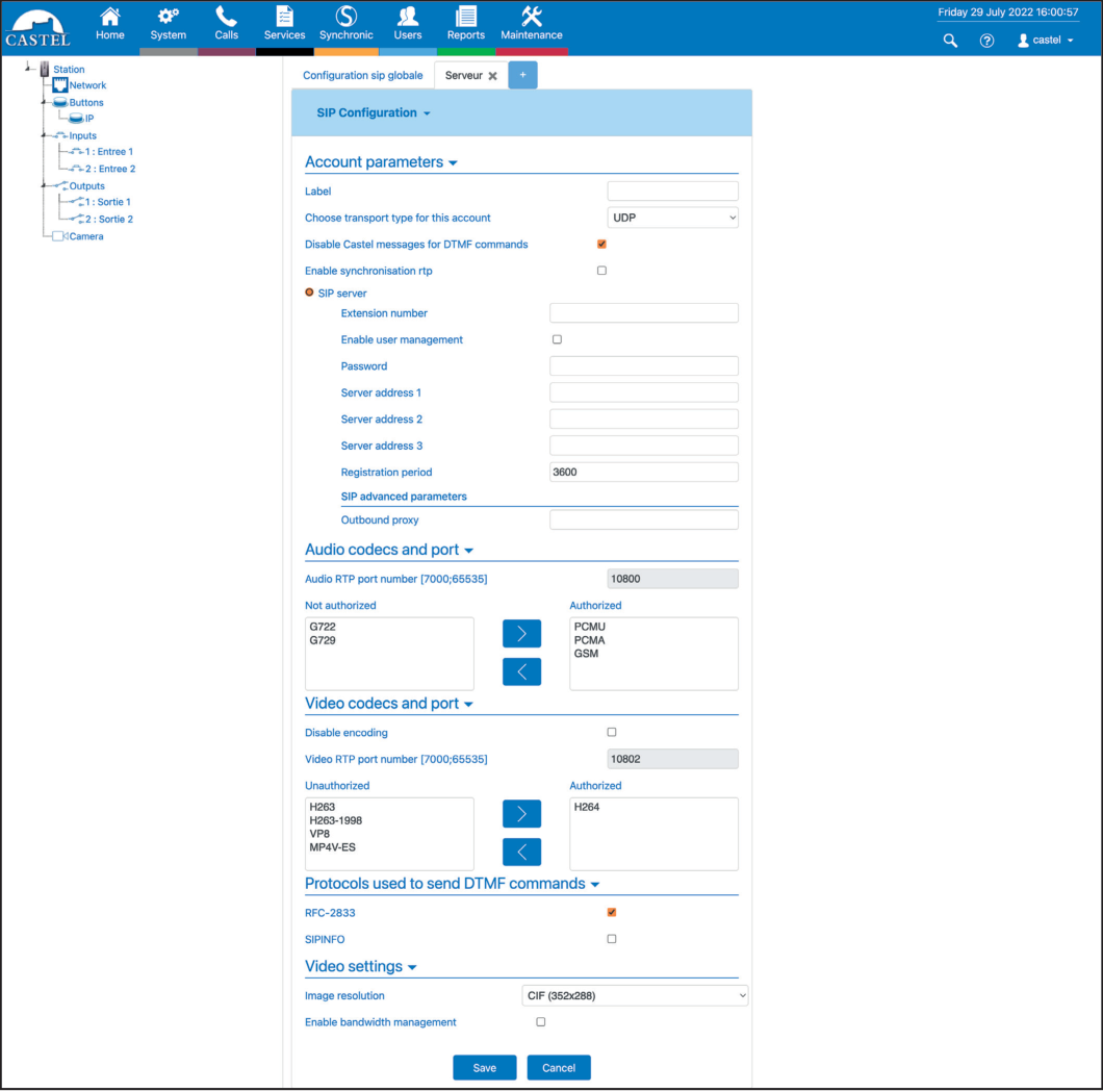 CASTEL Add SIP Server