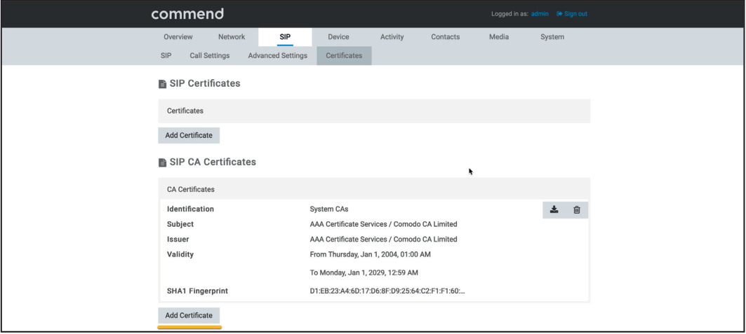 Commend Certificate Upload