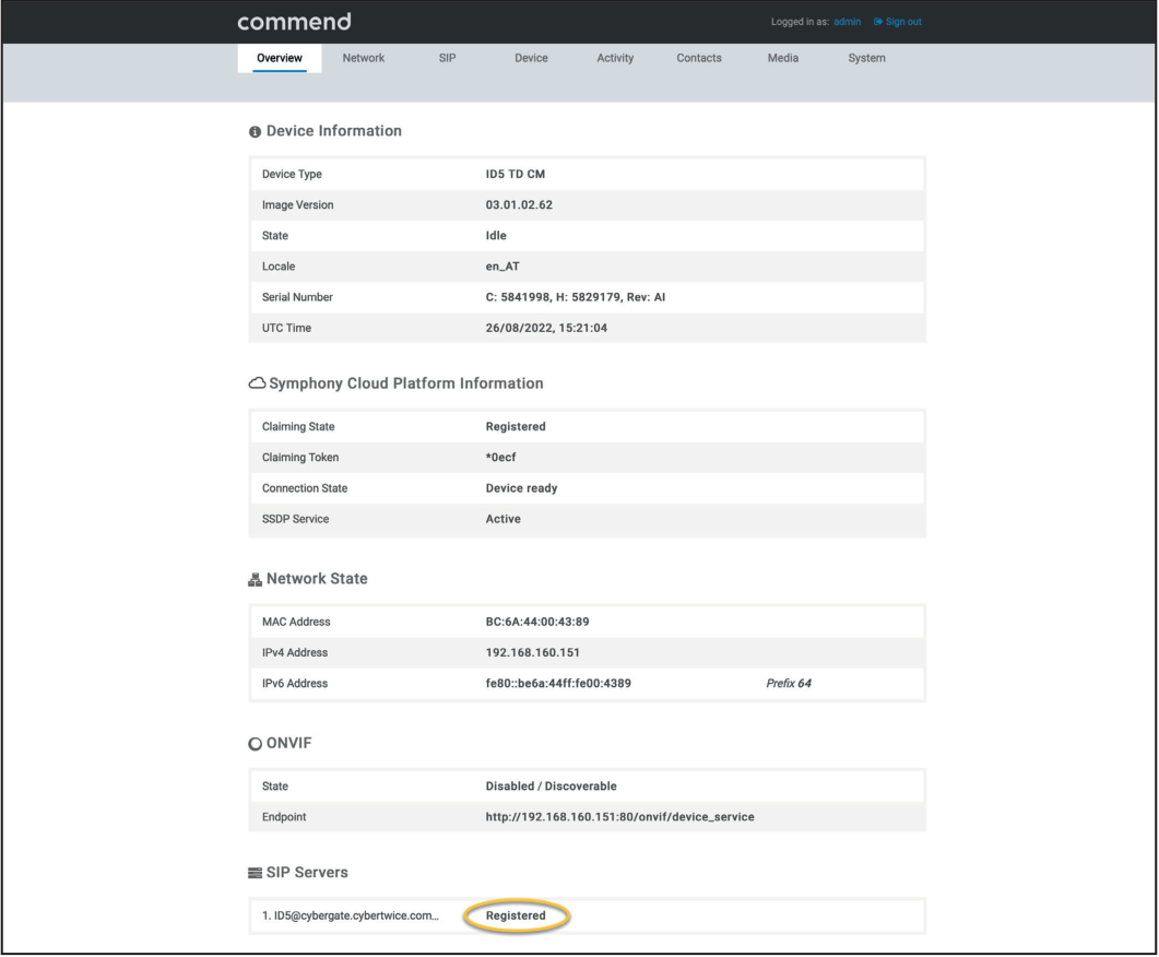 Commend Secure Connection Status