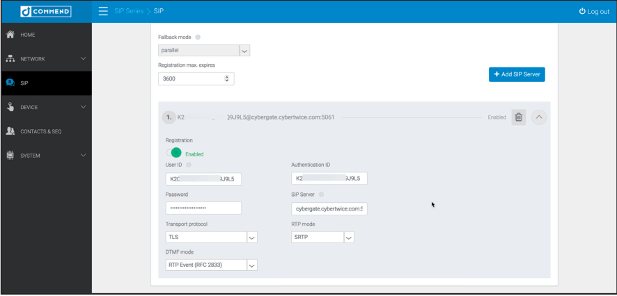 Commend SIP General Menu