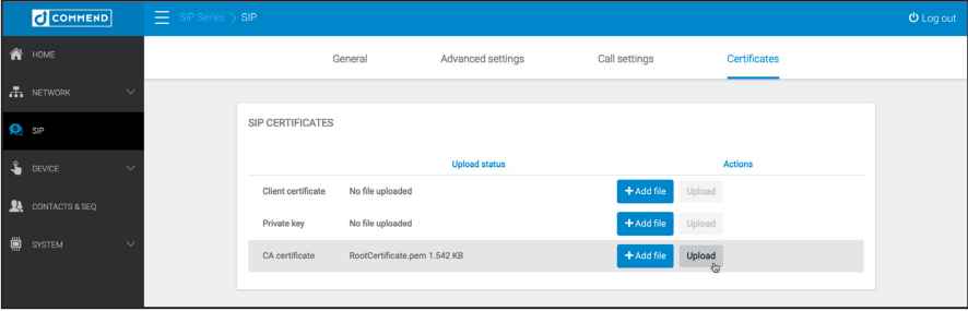 Commend Certificate Upload