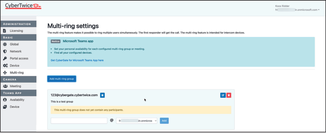 CyberGate Admin Portal - Add Multi-ring Group