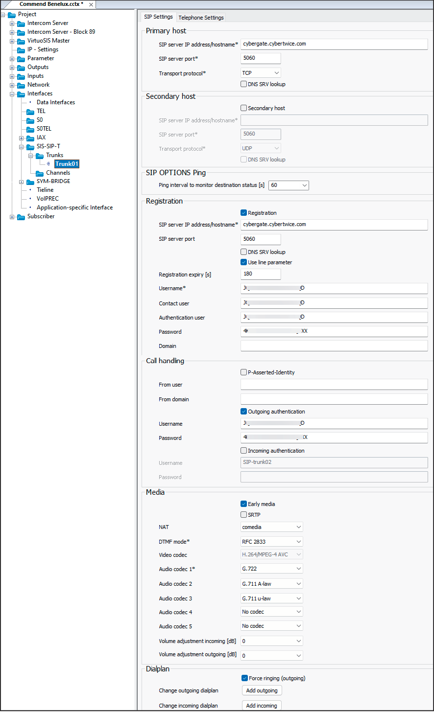 VirtuoSIS - SIP Trunk Configuration