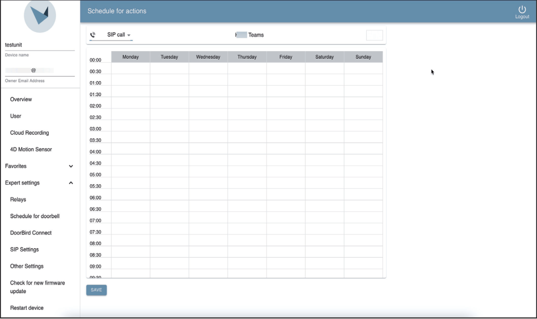 Doorbird Schedule Menu