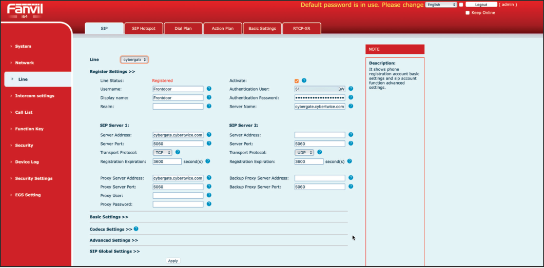 Fanvil SIP Configuration