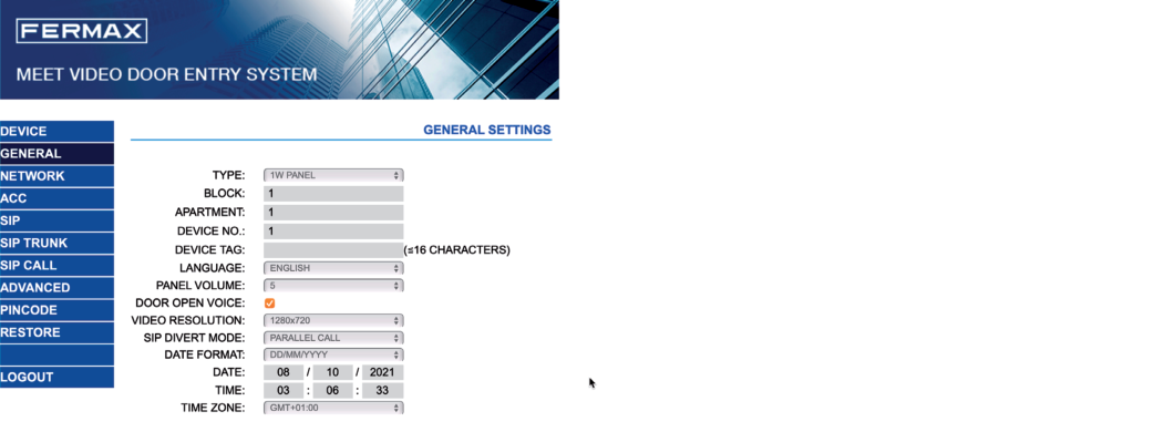 FERMAX General Settings
