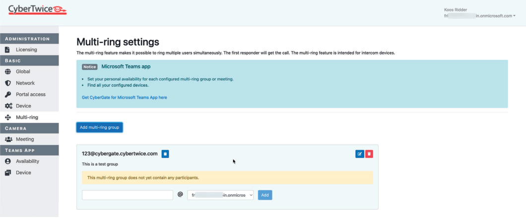 CyberGate Admin Portal - Add Users to Multi-ring Group