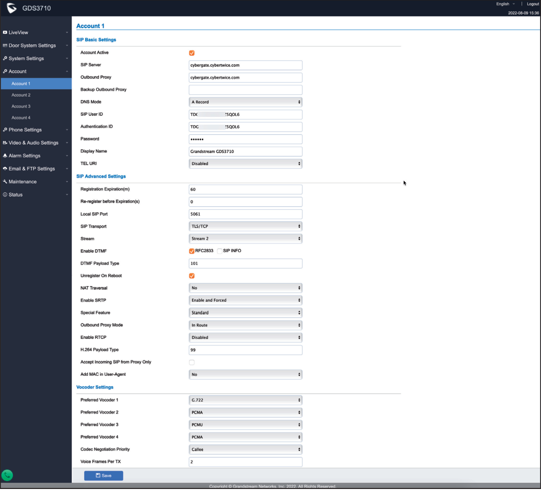 Grandstream TLS Configuration