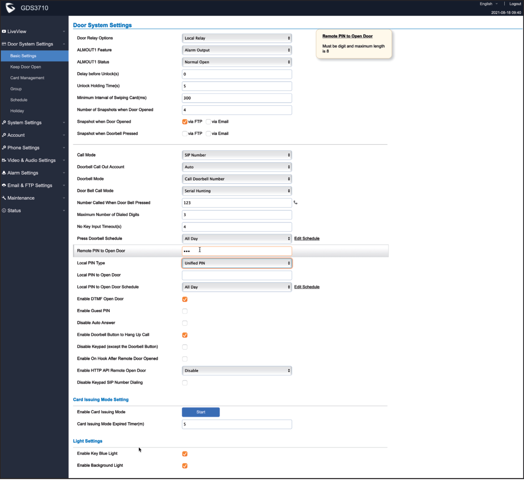 Grandstream Door System Settings