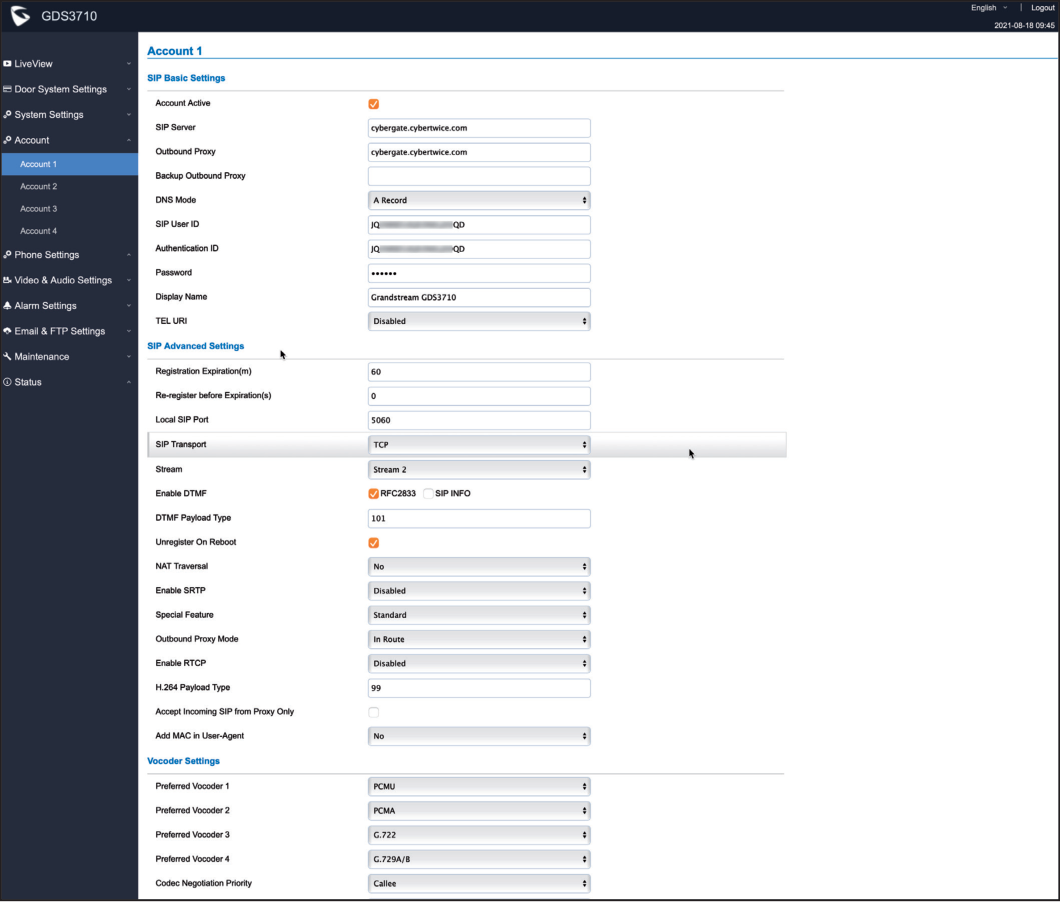 Grandstream SIP Configuration