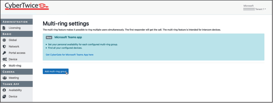 CyberGate Admin Portal - Add Multi-ring Group