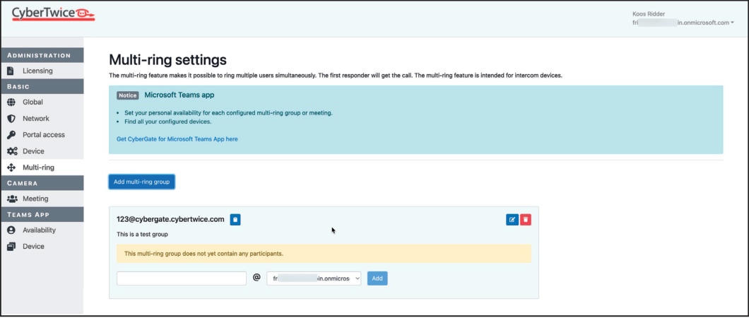 CyberGate Admin Portal - Multi-ring Group Members