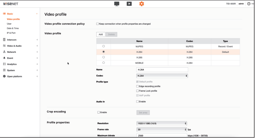 Hanwha Video Profile Configuration