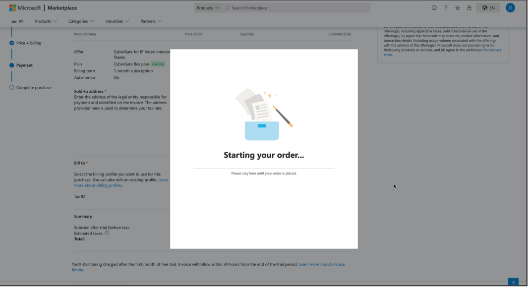 CyberGate purchasing in progress