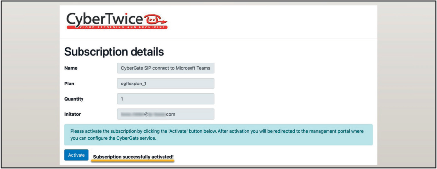 CyberGate successfully activated (Azure)