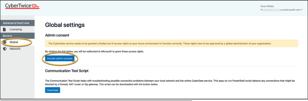 CyberGate Management Portal - Provide admin consent