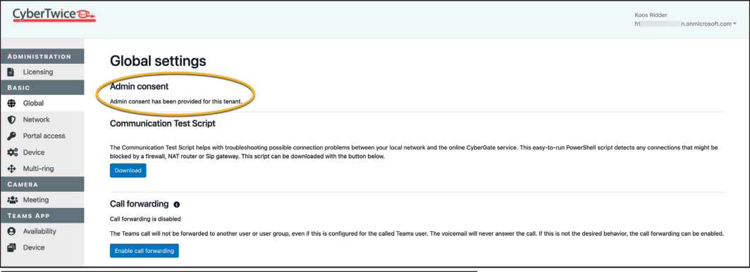 CyberGate Management Portal - Admin consent provided