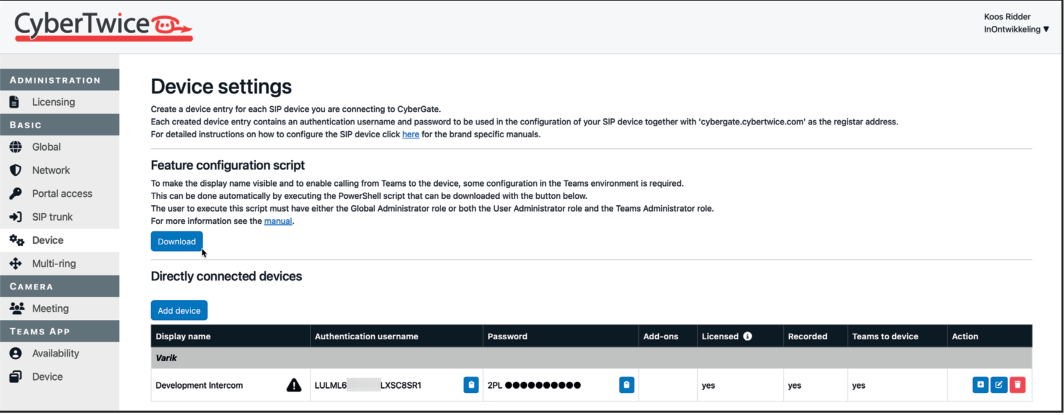 CyberGate Management Portal - Device added
