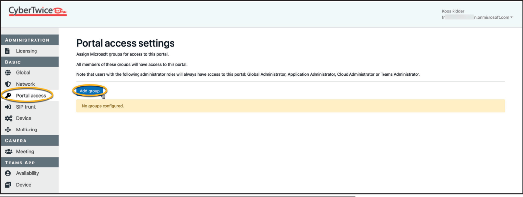 CyberGate Management Portal - Portal access (no group added)
