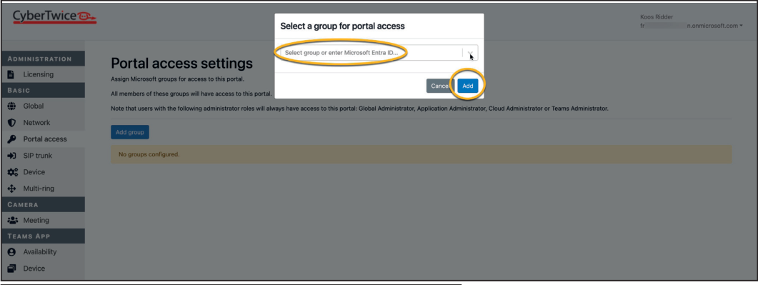 CyberGate Management Portal - Select group